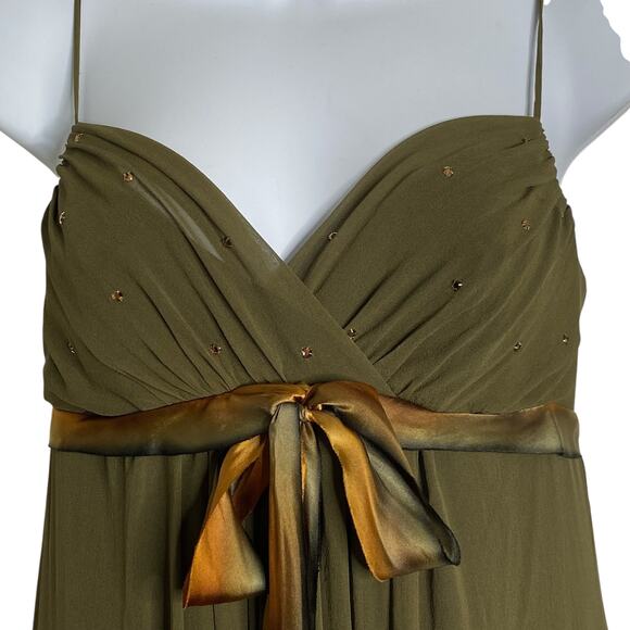 VIntage Betsey Johnson Olive Green Silk Dress Gown Size 2 - Picture 11 of 15